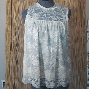 Large blue and white lace cami